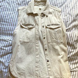 Hand studded oversized punk vest - H&M - beige colored - size SMALL